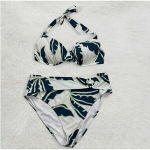 Shade & Shore Tropical Palm High-Waist Bikini Set - Balconette 38D / XL Bottoms